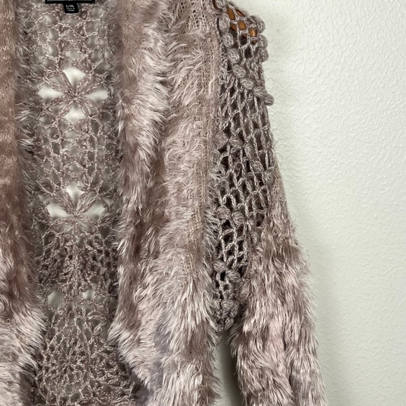 Fur Trim Crochet Sweater Fringe Sleeves Large Boho Indie Granola Earthy Y2K - Picture 5 of 16